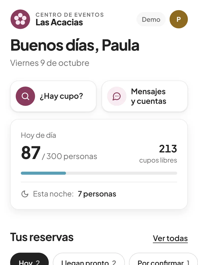 La app con la marca de un centro de eventos